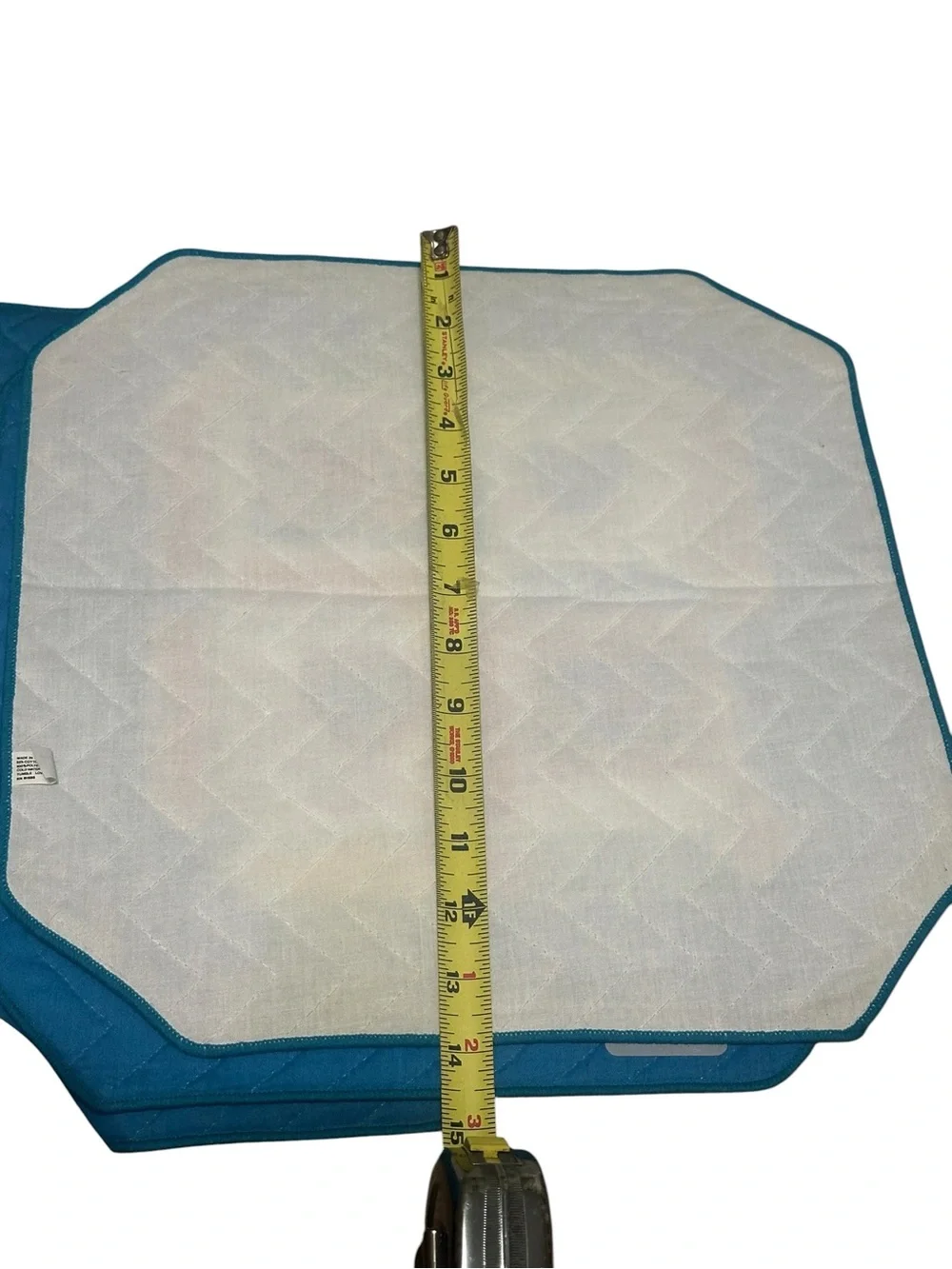 4 Vtg Quilted Patchwork Placemats Multi Color Hearts Blue Border 1990s READ